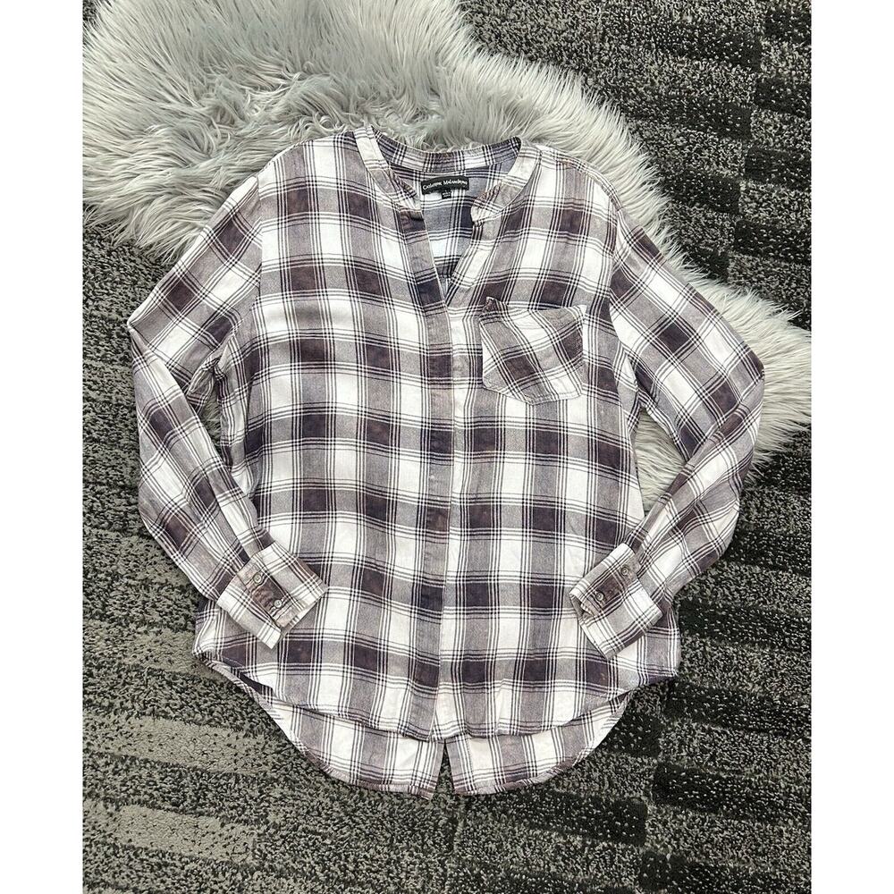 Catherine Malandrino Bleached Designed Maroon Plaid Button Up Size‎ Large